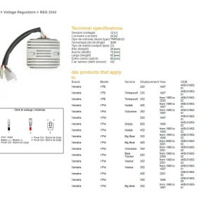 Akce DZE regulátor napětí YAMAHA YFM 350 BIG BEAR 96-99, WARRIOR 350 96-01, WOLVERINE 350 95-01, YFM 400 KODIAK 98-99; YFM 600 GRYZZLI 98 (ESR633) (4KB-81960-02)