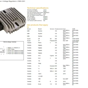 DZE regulátor napětí SUZUKI DR 650SE 96-17; XF 650 FREEWIND 97; YAMAHA 125/150/180/250 MAjeY 96-10; XJ 600 DIVERSION 96-02; XMAX 250 10-; YBR 125 07-; YZF 125R 10- (32800-32E00) (12V/35A) (ESR272) Garance Vrácení Peněz