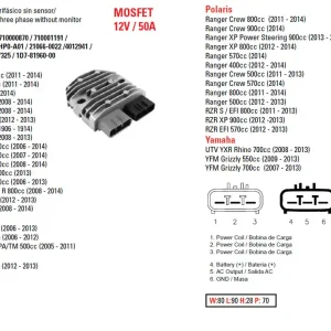 DZE regulátor napětí CAN-AM 400/500/650/800/1000; HONDA TRX 500/650/680; KAWASAKI KVF 750 12-13; POLARIS 400/500/550/570/800/900; ARCTIC CAT 550/570/700/1000 (50A) (ESR592) Vysoce Kvalitní