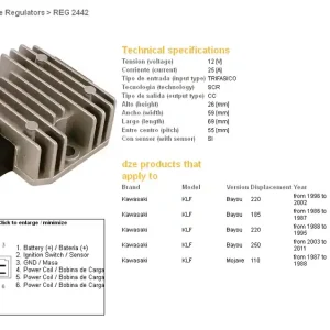 DZE regulátor napětí KAWASAKI KLF 110/185/220/250 BAYOU 86-11; KAF 300 (OEM-21066-1052) Nakupujte Hned