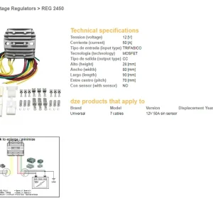 DZE regulátor napětí univerzální MOSFET (50A) 7 kabelů (3X žluté; 2X barva červená; 2X zelené) Trendový