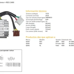 DZE regulátor napětí APRILIA RSV 1000R TUONO 02-05; RSV 1000SP/R 98-03; SL 1000 FALCO 00-02 (35A) 7 kabelů (ESR912) Záruka V Ceně