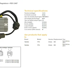 DZE regulátor napětí YAMAHA YFM 300 GRIZZLY 12-13; KYMCO MXU 450 10-12 (1SC-H1960-00-00, 1SC-H1960-01-00) Dokud Zásoby Vydrží