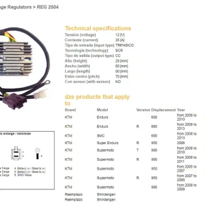 Finální Výprodej DZE regulátor napětí KTM 690R ENDURO 08-13; 950R SUPER ENDURO 06-; SUPERMOTO 950/990R 05-11 (OEM-62511034000) (SH541SB, SH541KF)