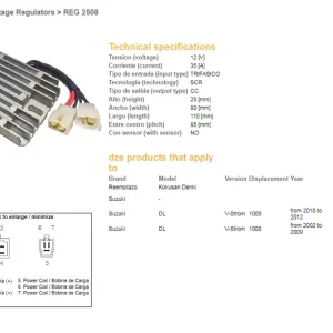 Dokud Zásoby Vydrží DZE regulátor napětí SUZUKI DL 1000 V-STROM 02-12 (35A) (32800-06G01; 32800-06G00) (ESR539)