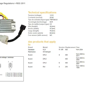 Expresní Doručení DZE regulátor napětí SUZUKI DRZ 400/E/S 00-17 (DR-Z); KAWASAKI KLX 400 04- (32800-29F00, 32800-08D00) (SH572E-12) (ESR105)