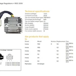 Nová Kolekce DZE regulátor napětí HONDA SH 125/150 05-12 (35A) (31600-KTF-641) (SH541PA) (ESR910)