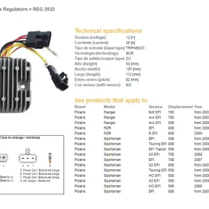 DZE regulátor napětí POLARIS sportSMAN EFI 500/700/800; RANGER EFI 500/700/800 (12V/35A) (4012384, 4011569, 4011925) (ESR826) Výhodná Nabídka