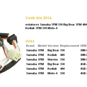 Doprava Zdarma DZE stator (vinutí) alternátoru YAMAHA YFM 350 BIG BEAR 95-98, WARRIOR 96-01; KODIAK 400 93-98 (ESG434) (3HN-8510-10-00; 4GB-85510-1)