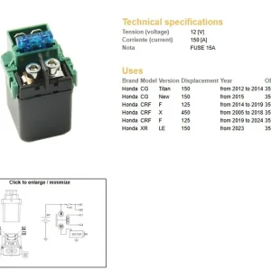 DZE startovací relé startéru HONDA CG 150 12-14; CRF 125 14-24; CRF 450X 05-18 (35850-KCN-003) Odeslání Ihned