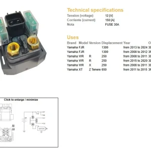 DZE startovací relé startéru YAMAHA WR 250R 08-20; XTZ 660 TENERE 11-15; FJR 1300 08-24 (12V/150A) Moderní